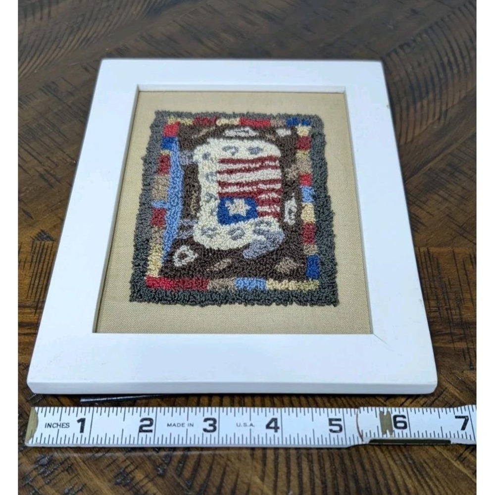Primitive Punch Needle Sheep Folk Art Americana Framed 8.5x6.5 - Picture 3 of 6